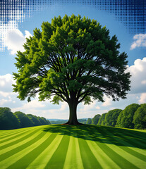 Green Tree and Sunlight Stripes