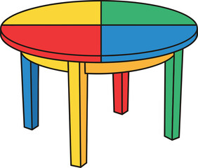 Colorful Round Table for Kids, Vector Illustration