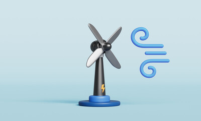 풍력 에너지 터빈 발전기와 바람 아이콘 Wind Power Turbine Generator Energy with Wind Symbol