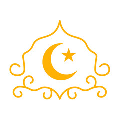 Golden Islamic Arch Ornament with Crescent Moon and Star Symbol