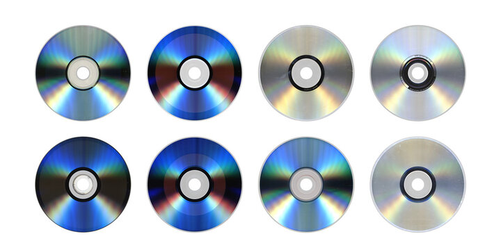 Set of Eight CD Discs — Optical Media Collection on Transparent PNG
