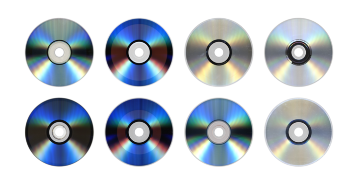 Set of Eight CD Discs — Optical Media Collection on Transparent PNG
