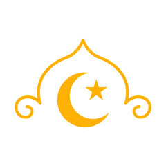 Golden Islamic Arch Ornament with Crescent Moon and Star Symbol