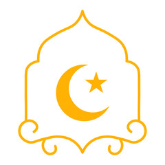 Golden Islamic Arch Ornament with Crescent Moon and Star Symbol