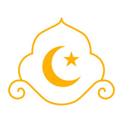 Golden Islamic Arch Ornament with Crescent Moon and Star Symbol