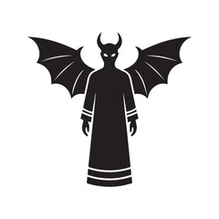 Black Devil Demon with Horns and Wings Silhouette Icon Vector
