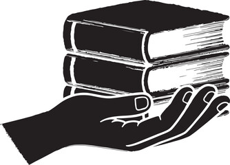 Hand hold stack of books logo design