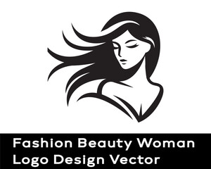 Elegant Woman Silhouette with Flowing Hair Vector Illustration. Modern Lady Silhouette with Long Hair Icon.