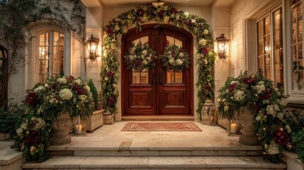 Festive Holiday Home Entrance: Wreaths, Garland, Decor