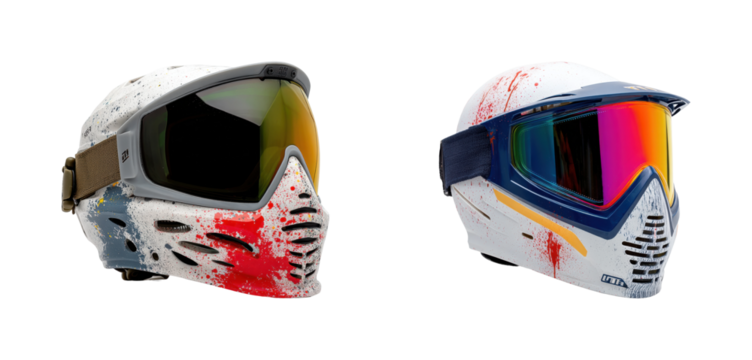 Action paintball gear display sports product showcase, isolated on transparent background, png set