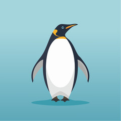 Fototapeta premium An illustrated king penguin on a clear blue background, showcasing a majestic bird with vibrant colours. 