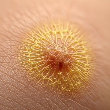 Macro Intimate Portrait of a Textured Xanthoma Lesion: Subtle Skin Gradients and Intricate Patterns Evoke Refined, Upscale Medical Artistry Unveiled