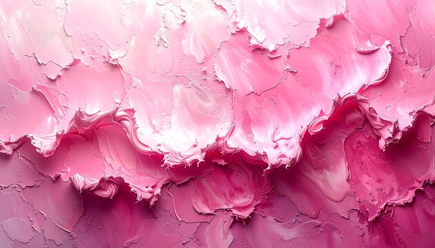 Abstract painting of pink and white textured layers