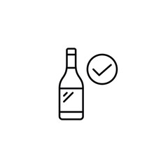 Wine bottle and checkmark. Quality drinks, approved alcohol. Pixel perfect, editable stroke vector icon