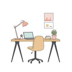 Fototapeta premium Minimalist home office setup with desk chair and decor