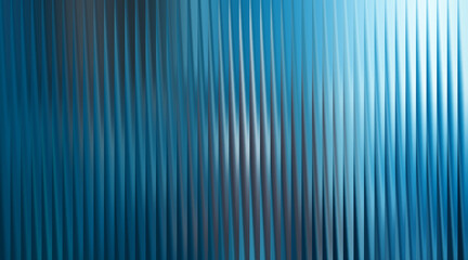 Abstract blue ribbed glass texture with vertical lines and soft light reflections