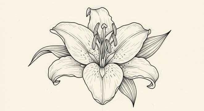 Detailed lily flower drawing botanical illustration floral art line art nature design elegant bloom vintage style