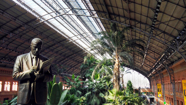 Madrid, Spain, 01-11-2017 Description: statue and plants in Atocha Train Station in Madrid 