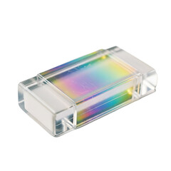 Abstract rectangular prism with holographic elements and transparent background