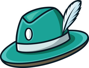Green Oktoberfest Hat With Feather And White Band On White Background german bavarian vector illustration EPS file download.
