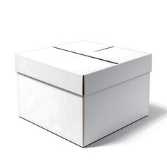 Closed White Cardboard Box on White Background.