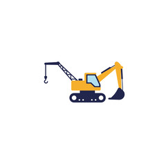 Fototapeta premium Construction excavator with a crane and bucket on a white background