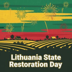 Lithuania State Restoration Day celebration with fireworks and fields  