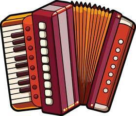 Accordion musical instrument with keys and bellows accordion, musical instrument vector illustration EPS file download.
