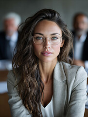 Leading a peace negotiation table, calm and authoritative female figure