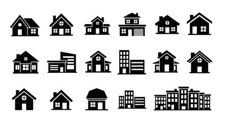 Fototapeta premium Collection of various house building real estate architecture dwelling home residence property structure icon