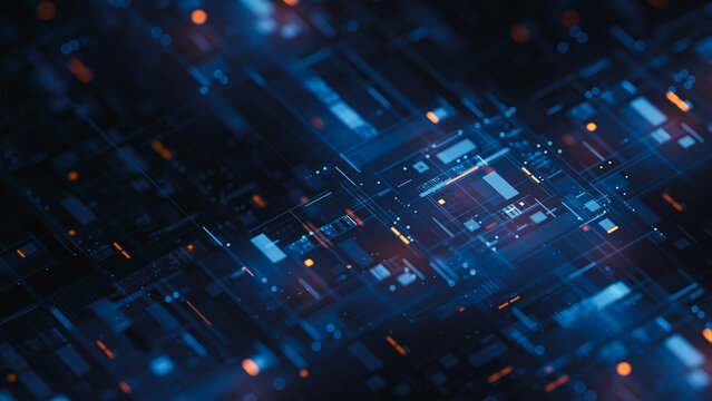 Technology background abstract science big data analysing neural network artificial intelligence futuristic electronic circuit board 3d rendering.