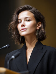 Grand image: woman in suit standing at UN podium, voice of Ukraine 