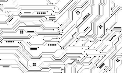 Abstract black circuit board technology connected lines electronics elements computer motherboard chip processor semiconductor digital on white background vector