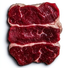 Fototapeta premium Three prime raw beef steaks with marbling, ready for grilling and gourmet culinary creations, showcasing delicious protein for healthy meals.