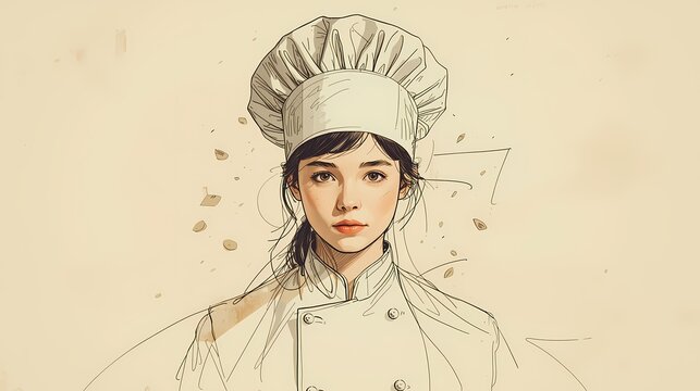 Young chef in a white uniform and hat poses confidently in the kitchen, showcasing passion for culinary art and creativity Generative AI