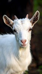 Close-up of a White Goat with Small Horns.