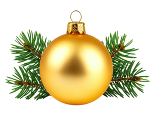 A single shiny golden Christmas ornament adorned with festive pine branches.