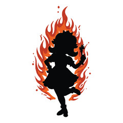 Silhouette of Princess in Flames with Wand Against White Background