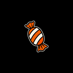Cartoon Candy Illustration - Orange and White Striped Sweet Treat with Wrapper.