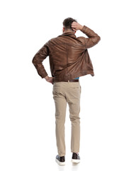 confused casual man scratching head and thinking about solving problems