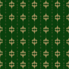 Thai geometric abstract ethnic fabric pattern art, green background for textile, clothes, curtains, carpets, pillows, bags, decorations, vector illustration.
