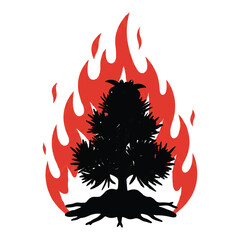 Stylized tree engulfed in flames depicting wildfire destruction concept