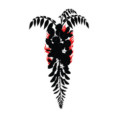 Wisteria in Flames Dark Silhouette on White Background Isolated Illustration