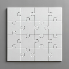 White square puzzle pieces on gray surface for mockup and design background
