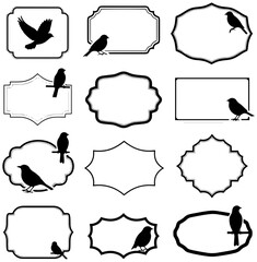 Elegant bird silhouette frames for vintage invitation designs and nature-inspired creative projects