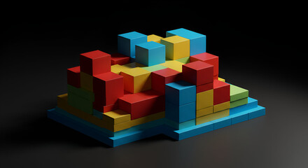 Obraz premium Abstract 3D colorful cubes arranged in geometric pattern against a dark backdrop