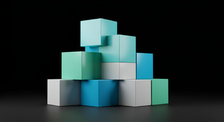 Obraz premium Abstract arrangement of pastel colored cubes against a dark background with reflections