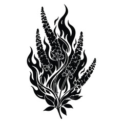 Black and white floral burning design isolated on white background
