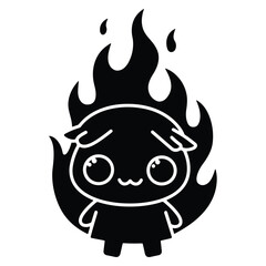 Black silhouette kawaii monster with flames vector graphic element design