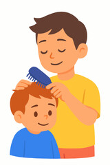 Brother Brushing Sibling’s Hair Vector